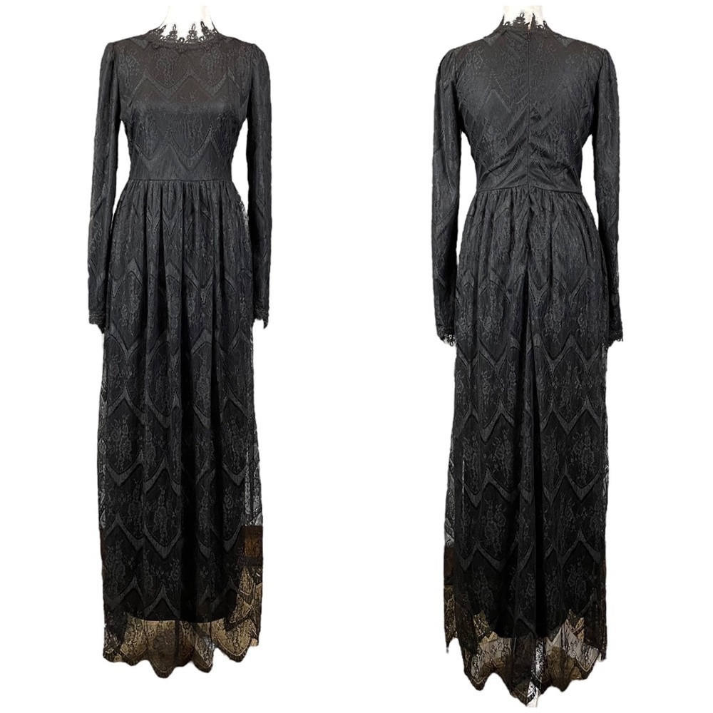 EUC Modest Wednesday Adams Black Lace Long Sleeve Dress Size Small